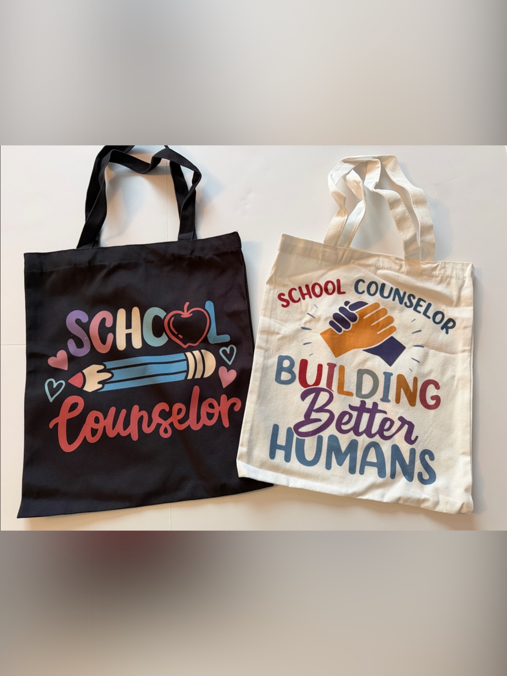 Two Canvas School Counselor Tote Bag - Black and Cream - new back to school gift